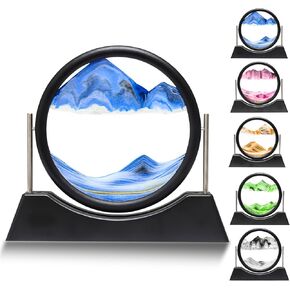 Moving Sand Art Liquid Motion,3D Flow Sand Painting Quicksand Decor,Stress Relief Moving Sand Art Picture with Round Glass for Office Home Decoration