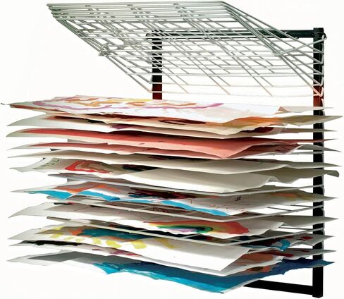 Copernicus Wide 20-Shelf Spring-Loaded Rolling Art Drying Rack for Classrooms and Art Studios, White/Black in Kuwait
