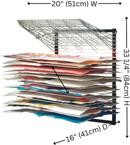 Copernicus Wide 20-Shelf Spring-Loaded Rolling Art Drying Rack for Classrooms and Art Studios, White/Black in Kuwait