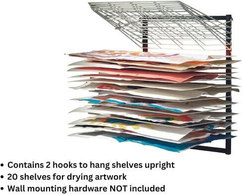 Copernicus Wide 20-Shelf Spring-Loaded Rolling Art Drying Rack for Classrooms and Art Studios, White/Black in Kuwait