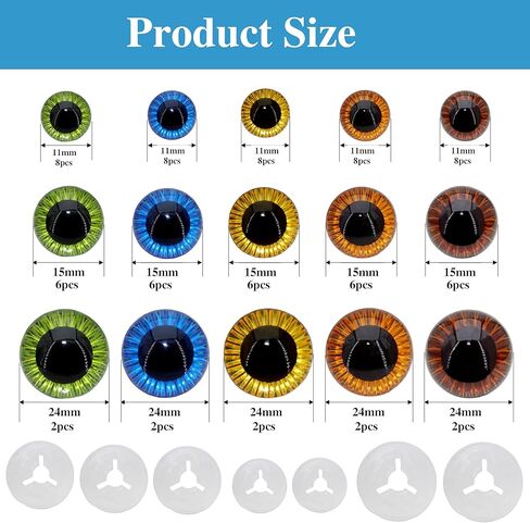 BESTCYC 1Box(80pcs) 3Size 5Colors Threaded Shank Design Plastic Safety Eyes Craft Eyes with Washers for Crafts DIY Amigurumi Stuffed Animal, Toy, Doll DIY Making Supplies (Blue+Green+Gold+Brown+Black) in Kuwait