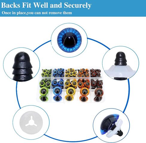 BESTCYC 1Box(80pcs) 3Size 5Colors Threaded Shank Design Plastic Safety Eyes Craft Eyes with Washers for Crafts DIY Amigurumi Stuffed Animal, Toy, Doll DIY Making Supplies (Blue+Green+Gold+Brown+Black) in Kuwait