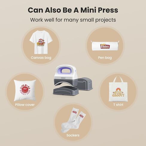 EENOUR Hat Press Machine, Mini Heat Press for Caps with 3 Heating Levels & Auto-Off, Handheld Cap Easy Press with 3"×5.5" Arched Heating Plate, 2 Press Platens, A Safety Base in Kuwait