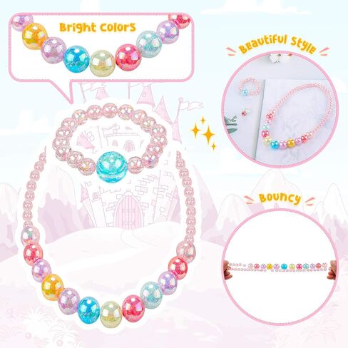 6 Sets Play Jewelry for Little Girls Princess Necklace Bracelet Set Includes Kid Beaded Necklace Bracelet with 8 Rings for Toddler Christmas Birthday Party Favors Cosplay(Mermaid, Rainbow Style) in Saudi Arabia