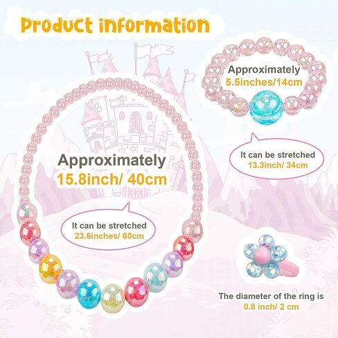 6 Sets Play Jewelry for Little Girls Princess Necklace Bracelet Set Includes Kid Beaded Necklace Bracelet with 8 Rings for Toddler Christmas Birthday Party Favors Cosplay(Mermaid, Rainbow Style) in Saudi Arabia