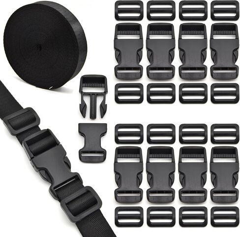 1 inch Buckles Straps Set with 10 Yards Nylon Webbing Strap,10 pcs Quick Side Release Plastic Buckle, 20 pcs Tri-glide Slide Clip for Luggage Strap, Backpack Replacement (Army Green) in Kuwait