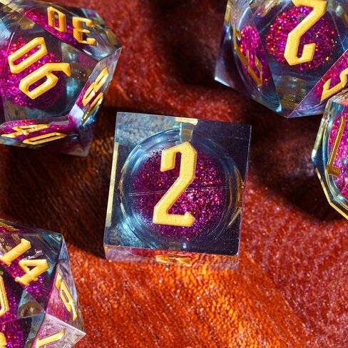 Cusdie Handmade DND Dice, Liquid Core Dice Set D&D Quicksand Sharp Dice, 7 PCs Transparent Polyhedral Dice Set for Dungeons & Dragons RPG MTG and Other Table Games(Blue and Green) in Kuwait