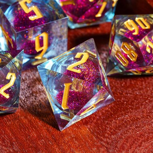 Cusdie Handmade DND Dice, Liquid Core Dice Set D&D Quicksand Sharp Dice, 7 PCs Transparent Polyhedral Dice Set for Dungeons & Dragons RPG MTG and Other Table Games(Blue and Green) in Kuwait