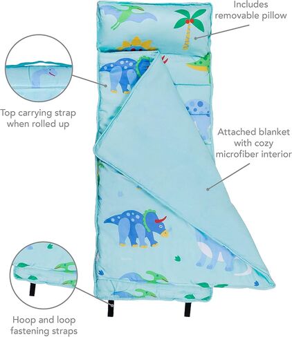 Wildkin Microfiber Nap Mat with Pillow for Toddler Boys and Girls, Measures 50 x 20 x 1.5 Inches, Ideal for Daycare and Preschool, Mom's Choice Award Winner (Jurassic Dinosaurs) in Kuwait