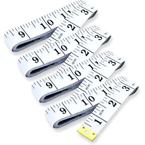 شريط قياس FIT FINDER، 4 عبوات - شريط قياس مسطرة ناعمة لفقدان وزن الجسم، شريط قياس من الفينيل لخياطة القماش، مسطرة مزدوجة مقاس 60 بوصة، أصفر أزرق أبيض أخضر