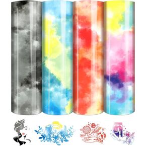 Tintnut Tie Dye Heat Transfer Vinyl -8 Sheets 10×12 Inch Watercolor HTV Iron on Vinyl for T-Shirt Rainbow HTV Vinyl Watercolor HTV Vinyl for T-Shirt DIY Compatible with Cricut or Silhoutte Cameo