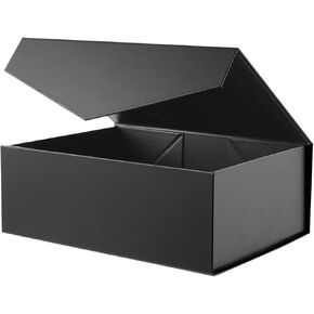 BLK&WH Gift Box 10.5x7.7x3.8 Inches, Gift Box with Lid, Black Gift Box, Groomsman Box, Collapsible Gift Box with Magnetic Lid (Matte Black)