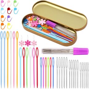 45pcs Yarn Needles Set，Colorful Large-Eye Tapestry Needle,Darning Needles Kit with Big Eye Blunt Needles,Plastic Sewing Needles for Yarn Needlework with Stitch Markers for Knitting Crocheting
