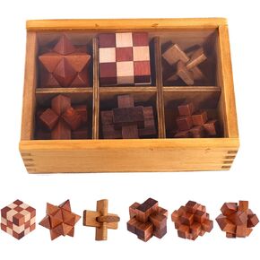 VolksRose 9pcs Wooden Brain Teaser Puzzles, IQ Challenge Puzzle Games, Logic Smart Mind Puzzle Box Lock Toy Removing Assembling 3D Small Puzzle Gift Set for Adults Teenagers Kids, 1.8inch 4.5cm