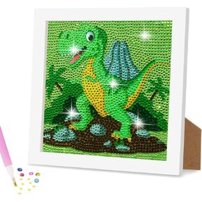 AUAUY 5D Diamond Art Kit for Kids, Art Crafts Kits with Wooden Frame, Cartoon Diamond Art Easy Kits, Anime Painting Full Drill Diamond Art for Girls Boys Beginners (Cat)