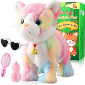 HCdoujoy White Plush Robot Cat Stuffed Animal Interactive Cat Robot Toy, Robotic Cat Barking Meow Kitten Touch Control, Animated Kitty Cat Pet, Robot Kitty Toy for Baby Birthday H:12"