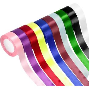 Tanstic 10 Rolls 10 Colors Satin Ribbon Kit, 1 Inch x 25 Yards Fabric Ribbons, Gift Wrapping Ribbon, Solid Color Fabric Satin Ribbon for Gift Wrapping, Party Decoration, Bow Making