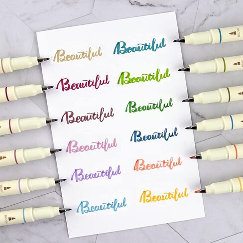أقلام ألوان حبر مائية من WRITECH Arts Sign Brush Pen وفرشاة ذات طرف لباد و12 لونًا باستيلًا متنوعًا رائعة للحروف والمجلات والخط (طبيعي) in Kuwait