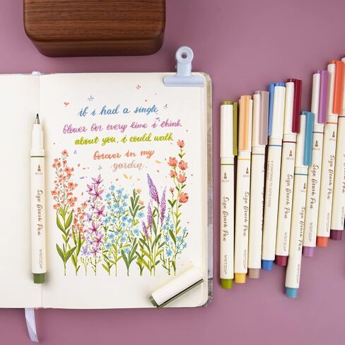 أقلام ألوان حبر مائية من WRITECH Arts Sign Brush Pen وفرشاة ذات طرف لباد و12 لونًا باستيلًا متنوعًا رائعة للحروف والمجلات والخط (طبيعي) in Kuwait