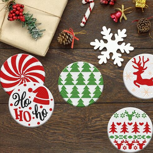Denylo pro 8 Pcs Christmas Diamond Painting Coasters Kits with Holder DIY Christmas Diamond Art Coaster Non Slip Coaster for Adults Xmas Holiday Diamond Painting Kits Supplies for Christmas Gift in Kuwait