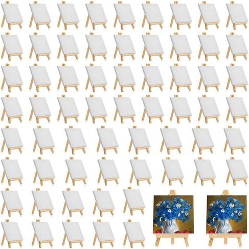 Mimorou 128pcs/64 Pack Mini Canvas with Easel for Painting Wood, 3 x 3 Inch in Kuwait