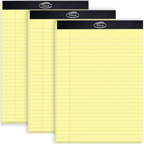Alitte Yellow Legal Notepads 8.5 x 11, Pack of 12 - Perforated Wide Ruled Writing Pad - Premium Thick Paper, No Ink Bleeding - Blank Legal Pads For Home, Office, School, Business - 50 Sheets Per in Kuwait