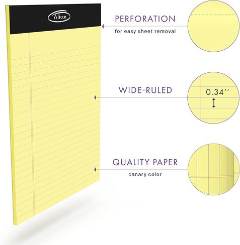 Alitte Yellow Legal Notepads 8.5 x 11, Pack of 12 - Perforated Wide Ruled Writing Pad - Premium Thick Paper, No Ink Bleeding - Blank Legal Pads For Home, Office, School, Business - 50 Sheets Per in Kuwait
