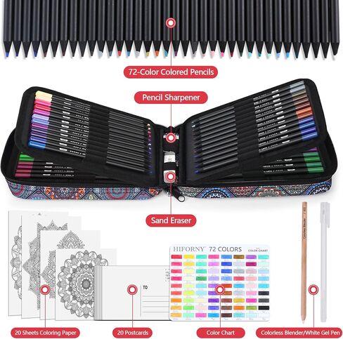 HIFORNY 78 Pack Premium Black Edition Colored Pencils Set for Adults Coloring – 72 Coloring Pencils with Extras,Artists Soft Core,Art Supplies for Adults Beginners in Kuwait