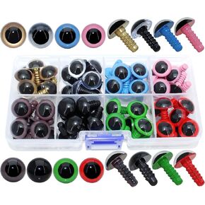 ARTCXC 64Pcs 15mm 8Colors Flat Pupils Plastic Safety Eyes Craft Eyes with Washers for Doll, Puppet, Plush Animal DIY Making