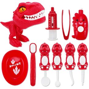 10PCS Plastic Dinosaur Simulation Dentist Play Set Animal Animation Medical Kit Pretend Toy for Kids Hygienic Habbit Cultivation Role Play Game for Children 4 Colors Simple OPP Bag Packaging (Green)