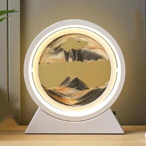 Moving Sand Art Desk Lamp, 360° Rotating Hourglass Deep Sea Sandscape Flowing Sand Lights, Quicksand Lamp, Sand Art Picture Liquid Motion Round Glass Painting Desktop Decor(White Frame,Green)