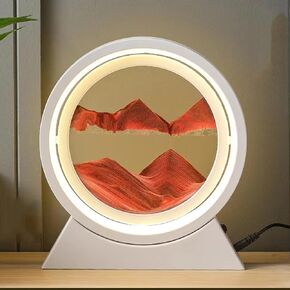 Moving Sand Art Desk Lamp, 360° Rotating Hourglass Deep Sea Sandscape Flowing Sand Lights, Quicksand Lamp, Sand Art Picture Liquid Motion Round Glass Painting Desktop Decor(White Frame,Green)