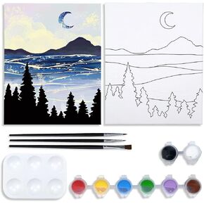 VOCHIC Pre Drawn Canvas for Painting for Adults Kids Party Kits Canvas Painting Kit Paint and Sip Party Supplies 8x10 Canvas to Paint Landscape Art Set