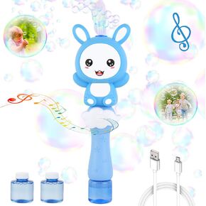 Bubble Wand Machine for Kids, Automatic Electric Cartoon Musical & Light USB Rechargeable Bubble Maker with 2 Bubble Solutions for Outdoor, Gifts Toys for Boys & Girls 3 4 5 6 7 8 Years Old