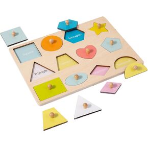 Montessori Toys for Babies 6-12 Months Wooden Shape Puzzles for Toddlers 1-3,Jumbo Knob Baby Puzzles for Easy Grasp,Color & Shape Sorter - Montessori Puzzle Preschool Learning Toys(5 Geometric Shape)