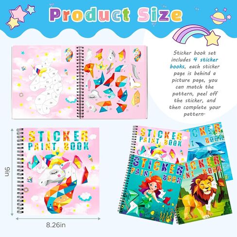 homicozy 4PCS كتب الطلاء ملصقات للأطفال الذين تتراوح أعمارهم بين 4-10، ديناصور رائد الفضاء المحيط الحيوانات تصاميم الطلاء عن طريق الملصقات، ملصق بالأرقام، هدايا عيد ميلاد الحزب للأولاد 4-10، إنشاء 40 صورة في وقت واحد in Kuwait