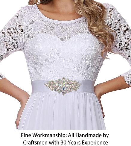 ShiDianYi Elegant Sash/Wedding Applique - Rhinestones Hot Fix or Sew On Belt Sash for Dress in Kuwait