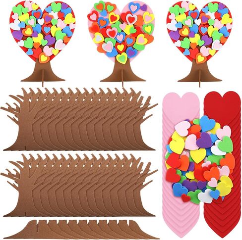 Hungdao 20 Sets 3D Love Heart Tree Foam Stickers Craft Set DIY Valentine's Day Foam Tree of Heart Self Adhesive for Kids Family Activity Art Project Wedding Valentines Mother's Day (Multicolor) in Saudi Arabia