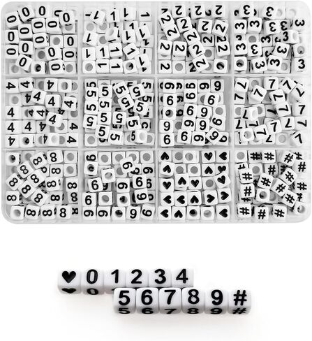 Amaney 600pcs White Acrylic Number Beads 0-9 Symbol # Heart with Storage Box 7x4mm in Kuwait