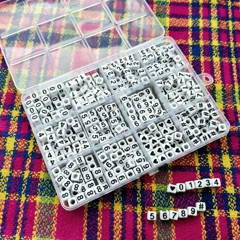 Amaney 600pcs White Acrylic Number Beads 0-9 Symbol # Heart with Storage Box 7x4mm in Kuwait