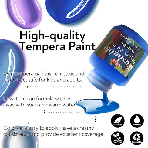 HissiCo Washable Tempera Paint for Kids,30 Colors (2 oz Each) Liquid Poster Paint with 3 Brushes, Non-Toxic Kids Paint with Fluorescent Glitter Metallic Neon Colors for Finger Painting, Hobby Painters in Saudi Arabia