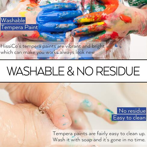 HissiCo Washable Tempera Paint for Kids,30 Colors (2 oz Each) Liquid Poster Paint with 3 Brushes, Non-Toxic Kids Paint with Fluorescent Glitter Metallic Neon Colors for Finger Painting, Hobby Painters in Saudi Arabia