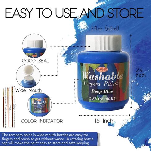 HissiCo Washable Tempera Paint for Kids,30 Colors (2 oz Each) Liquid Poster Paint with 3 Brushes, Non-Toxic Kids Paint with Fluorescent Glitter Metallic Neon Colors for Finger Painting, Hobby Painters in Saudi Arabia