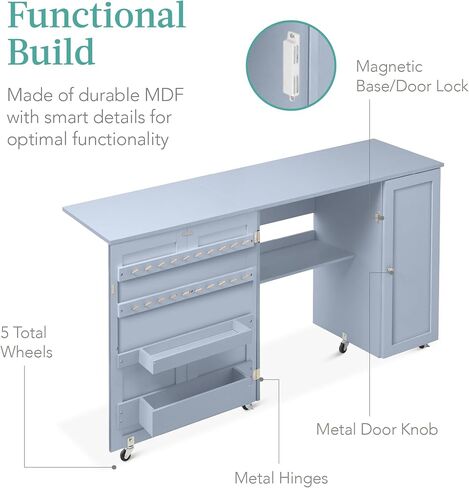 Best Choice Products Large Folding Sewing Table, Multipurpose Portable Craft Station & Side Desk w/Compact Design, Caster Wheels, Storage Shelves, 2 Storage Trays, Magnetic Doors - Light Green in Kuwait