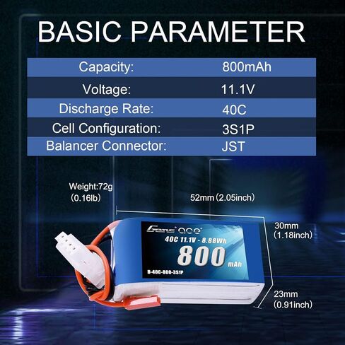 Gens ace 3S 800mAh 11.1V 40C LiPo Battery Pack with JST Plug(2 Pcs) in Saudi Arabia