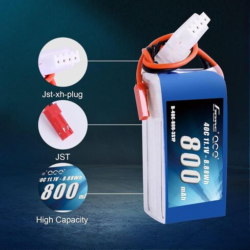 Gens ace 3S 800mAh 11.1V 40C LiPo Battery Pack with JST Plug(2 Pcs) in Saudi Arabia