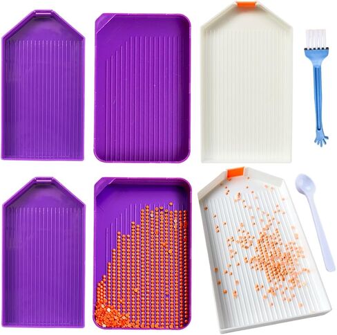 6 قطع كبيرة من منظم صينية الرسم الماسي، صواني بلاستيكية للخرز، إكسسوارات فنية ماسية، أدوات منقطة من حجر الراين للحرف الفنية للأحجار الكريمة (6 صواني، ملعقة واحدة) in Kuwait