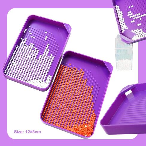 6 قطع كبيرة من منظم صينية الرسم الماسي، صواني بلاستيكية للخرز، إكسسوارات فنية ماسية، أدوات منقطة من حجر الراين للحرف الفنية للأحجار الكريمة (6 صواني، ملعقة واحدة) in Kuwait