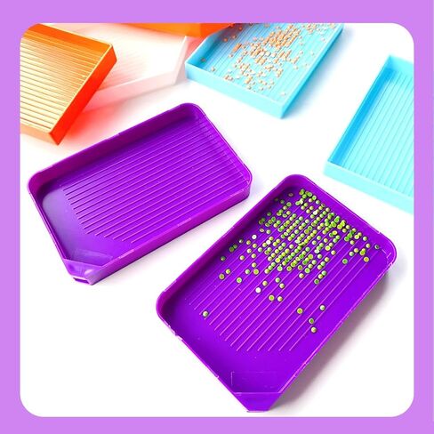 6 قطع كبيرة من منظم صينية الرسم الماسي، صواني بلاستيكية للخرز، إكسسوارات فنية ماسية، أدوات منقطة من حجر الراين للحرف الفنية للأحجار الكريمة (6 صواني، ملعقة واحدة) in Kuwait