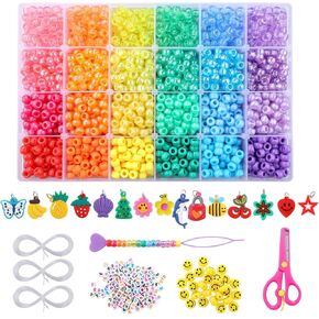 2600+pcs Pony Beads Kit, 18 Colors Rainbow Kandi Beads Set Jewelry Making Kit, Multicolor Matte Plastic Beads Bulk Hair Beads for Braids for DIY Craft Friendship Bracelet Necklace Key Chain